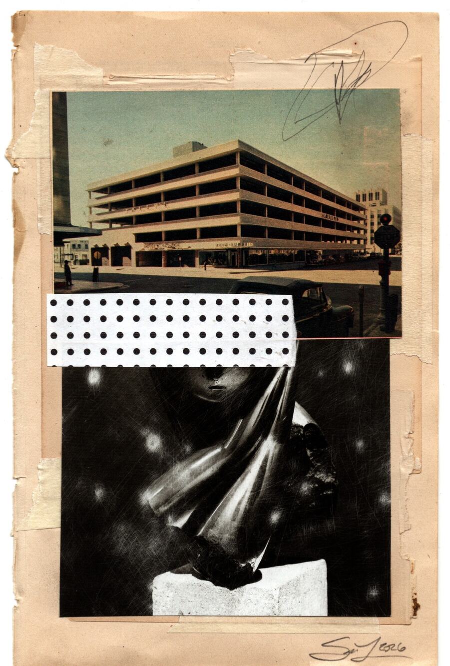 Original Mixed Media Modern Art Collage "Homarine" 5.75x9" Signed